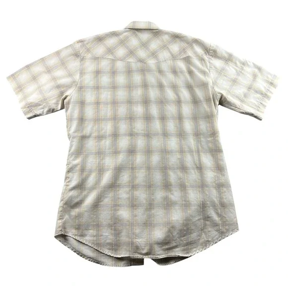 Roper Men's XL Western Pearl Snap Beige Plaid Long Sleeve Shirt Silver Threads - Picture 2 of 10